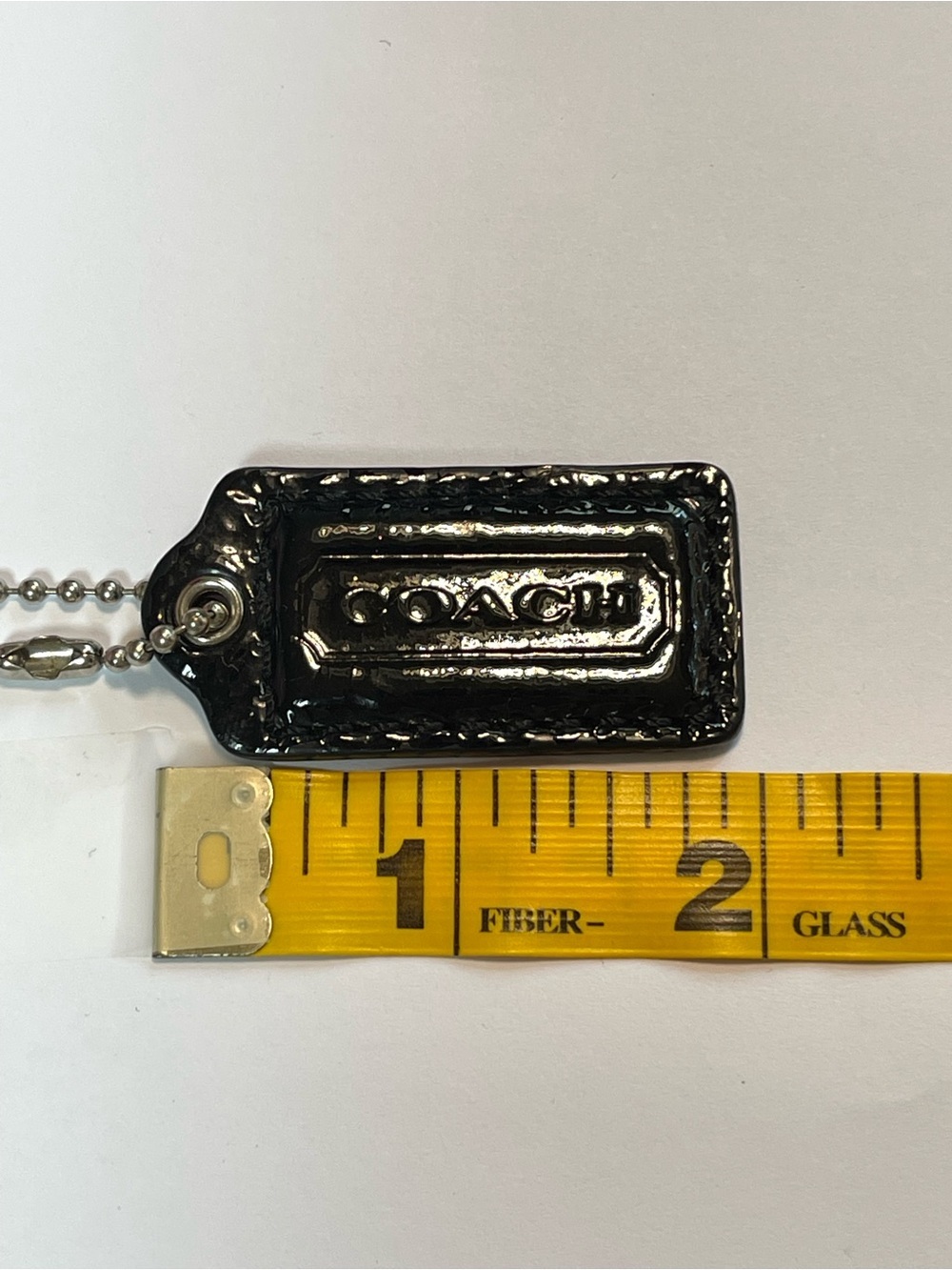 Coach Black Patent Leather HangTag with Silver Ball Chain